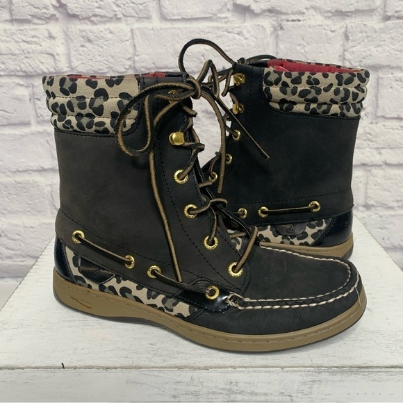 Sperry Top Sider Hikerfish Black Leopard Boots - Picture 8 of 16